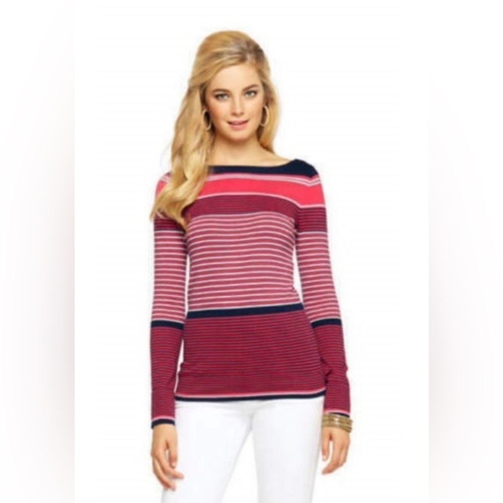 Lilly Pulitzer Boatneck Pink and Navy Striped Sweater Pullover Top Size S